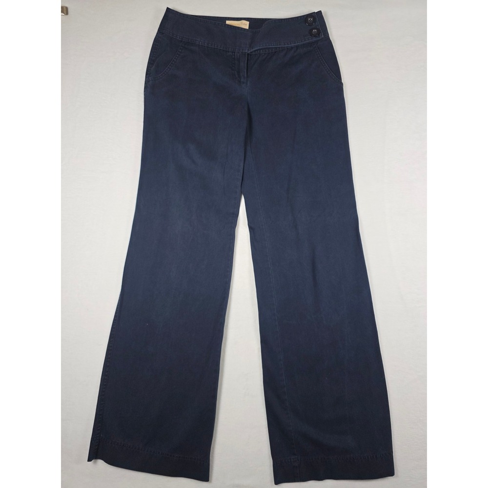 Y2K Wide Leg Chino Trousers 6 Navy Blue Workwear Office Coastal Sailor Pants